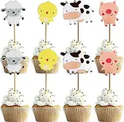 SAMOKA Farm Animals Cupcake Toppers,24 PCS Farm Animals Cake Topper Party Decorations for Kids Birthday Barnyard Cartoon Cupcake Topper Picks Party Supplies