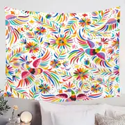 Colorful Birds and Flower Drawing Tapestry