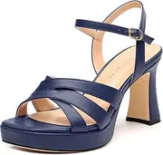 [CDXJHYMY] Women's Chunky Platform High Heels Block Heeled Sandals Open Square Toe Ankle Strap Dress Wedding Party Sandal Shoes 3.3''