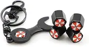 4Pcs Umbrella Corporation Universal Tire Valve Stem Air Caps Cover and 1Pcs Wrench Keychain Combo Anti-Theft Dust Caps Car Decoration Accessories