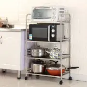 4 Tier Kitchen Trolley Cart Stainless Steel Shelves Storage Wheels Castors