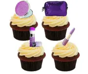 Make-up Cosmetics Edible Cup Cake Toppers, Standup Fairy Decorations Girl Purple