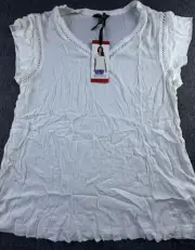 Buffalo David Bitton Shirt Womens Medium Ivory Short Sleeve Eyelet Trim New