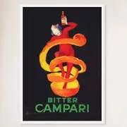 Galrie Bitter Campari Vintage Advertising Poster by Leonetto Cappiello Italian Art, White Frame, A2 42 x 60cm (16 x 24inch)