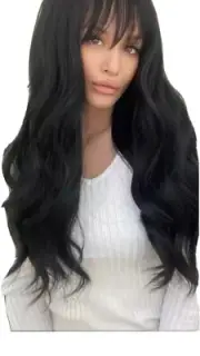 long black cosplay wigs body wave synthetic wigs with bangs
