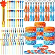 Simgoing 24 Sets Blue Dog Party Favors Include 24 Blue Orange Silicone Bracelets 24 Puppy Rubber Keychain and 24 Paw Print Bubble Wands Gift for Birthday Wedding Bridal Decoration Awards