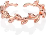 [namana] Adjustable 925 Sterling Silver Toe Ring for Women, Silver, Gold or Rose Gold Toe Rings in a Leaf Pattern, Adjustable Vine Toe Rings, Midi Rings or Pinky Rings for Women and Teen Girls