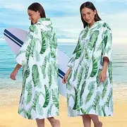 Surf Poncho Changing Towel Swim Robe with Zipper, Absorbent Quick Dry Microfiber Long Sleeves Poncho Hoodie for Surfing Swimming Bathing Sports Men Women (Banana Leaf)