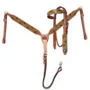 Painted Sunflower with Teal Underlay Browband Headstall & Breast Collar NEW