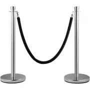 Crowd Control Stanchion Set with Velvet Rope and Sturdy Base 2 Pieces Silver