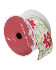 Northlight Pack of 12 Red Poinsettia Print Gold Wired Christmas Craft Ribbon Spools - 2.5 X 120 Yards Total