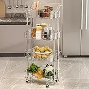 Storage Trolley Utility Cart - Multifunction Rolling Cart with Lockable Wheels for Kitchen, Bathroom, Home & Office - Mobile Shelving Unit for Easy Organization,4 Tier,Clear