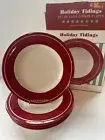 8 Oneida Red and White Dinner Plates Christmas Holiday Tidings Hand Painted 11"