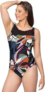 [LaSculpte] Chlorine Resistant Mesh Yoke One Piece Swimsuit, & Tummy Control, with Adjustable Straps, Full Coverage Plus Size (8-24), Size
