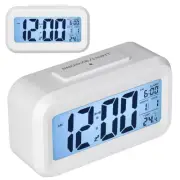 (White)Digital Alarm Clock LED Large Display Electronic Night Light Snooze SG
