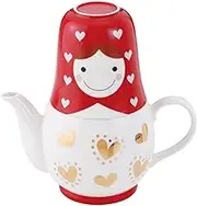 Sunart Cute Tableware Matryoshka Teapot & Cup (Tea Set for 2), Red x White SAN1790