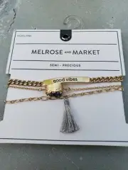Melrose & Main Bracelet Set Semi-Precious Gold-Tone Set Geode Tassel