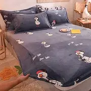 Winter Coral Velvet Fitted Sheets Bedspread Flannel Thickened Double-Sided Velvet Protective Cover-Cheering_Duck_100*200cm+30cm(1pcs)