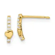 Real 14kt Yellow Gold Madi K Polished Line of CZ's and Heart Post Earrings