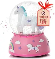 Shatterproof Unicorn Snow Globe with Music - Unicorn Gifts for Girls | Unbreakable Snow Globes for Kids - Snowglobe | Granddaughter Gifts | Plastic Snow Globe | Christmas Snow Globes