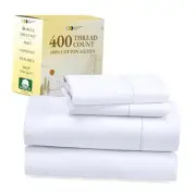 Natural 100% Cotton Sheets Size Bed Set - Soft 400 Thread Queen 01 - White