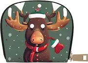 [EdWal] Funny Christmas Moose Head Print Card Holder Unisex Credit Card Case for Men and Women Leather Card Holder, Slim Business Card, White, One Size