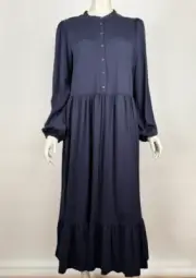 Boden Jersey Dress Women 16-18R NWT Crew Neck Long Sleeve Button-up Stretch Navy