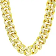 Plastic Shiny CZ Rhinestone Curb Cuban Link Chain Gold Silver Miami Hip Hop C...