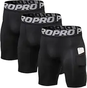 [Sanke] Mens Compression Running Shorts with Phone Pocket Athletic Gym Yoga Shorts Cool Dry Workout Underwear 3 Pack