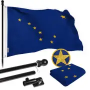 Combo Pack: 5 Ft Tangle Free Spinning Flagpole (Black) & Alaska Flag 2.5x4