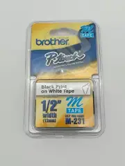 Brother M-231 P-Touch Label Tape 12mm 1/2" Black on White M321 - Genuine