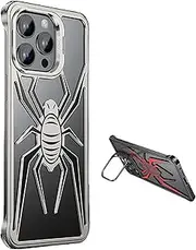 Spider Case with Metal Lens Bracket for iPhone15/14/13promax, Slim Thin Rimless Aluminum Alloy Hollow-out Heat Dissipation Anti-drop Shockproof Stand Phone Case (for iPhone14PRO,C-Grey)