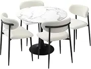 Oikiture 90cm Round Dining Table with 4X Dining Chairs Boucle White