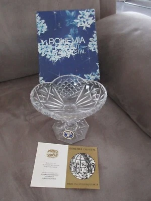 BOHEMIA HAND CUT LEAD CRYSTAL COMPOTE VASE