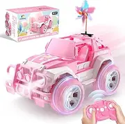 DEERC RC Cars with Windmill Hair Clips, 1:18 Scale Jeep Remote Control Car, 80 Min Playtime 2.4Ghz LED Light Off-Road Pink Monster RC Trucks with Auto Mode, Storage Case Toys Car Gifts for Girls Kids