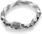 [BOSUGE] Charming Bracelet， Auspicious Flowers Embossed Bracelets 925 Silver Bracelet Men Vintage Punk High Polished Handmade Jewelry (Size : 20CM) (Color : Silver)
