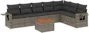 vidaXL Garden Sofa Set with Cushions - Modular 8-Piece Grey Poly Rattan Outdoor Furniture with Acacia Table & Storage
