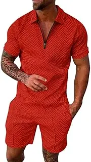 [Generic] Men'S Short Sets Outfits 2 Piece 1/4 Zip Polo Shirt And Shorts Sets Summer Print Short Sleeve Casual Tracksuit