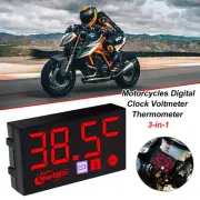 3 in1 Motorcycle Digital Clock Mount LED Voltmeter Thermometer Waterproof Gauge