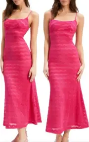 Bardot Adoni Scoop-Neck Zig Zag Sleevless Midi Dress Size L. Barbiecore Resort
