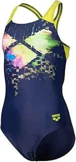 [arena] Girls' Multi Pixels Swimsuit Swim Pro Back L One Piece Swimsuit (Pack of 1) Black/Turquoise