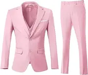 [ZKHOECR] Men's 3 Piece Slim Fit Suit Set, Two Button Blazer Solid Jacket Vest Pants Wedding Business Suit, Pink, 5X-Large