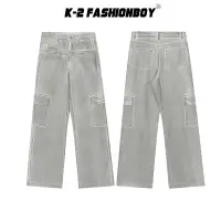 在飛比找蝦皮商城優惠-【K-2】3D視覺 超淺灰刷色 工裝長褲 水洗牛仔褲 工作褲