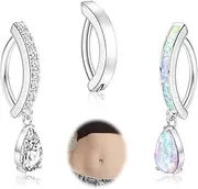 [GraceWhisper] 3pcs 14G Dangle Belly Button Ring for Women 316L Surgical Steel Navel Rings Cubic Zirconia Opal Body Piercing Jewelry