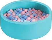 Bopeep Kids Ocean Balls Pit Baby Play Tent Playpen Mat Foam Pool Barrier Toy Padding Soft Child Fence (Blue Pit-with 200PCS Macaron Balls)