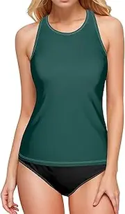 [Joitme] Plain Heliotrope Solid Color Womens Tankini Top, Small Swim Tops Women Top Only, Womens Swim Tops with Bra Built in