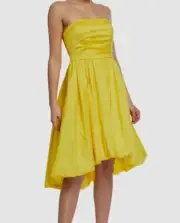 $265 Aidan Mattox Women's Yellow Solid Strapless Taffeta Bubble Dress Size 16