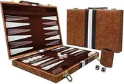 RATSTONE Backgammon Wood, Backgammon Case, Backgammon Set, Board Game with High-Quality Leather Case with Dice Cup, Portable and Travel Suitable Backgammon Set, 15 Inches