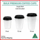 Disposable Coffee Cups 8oz 12oz 16oz Takeaway Paper Single Wall Take Away Bulk