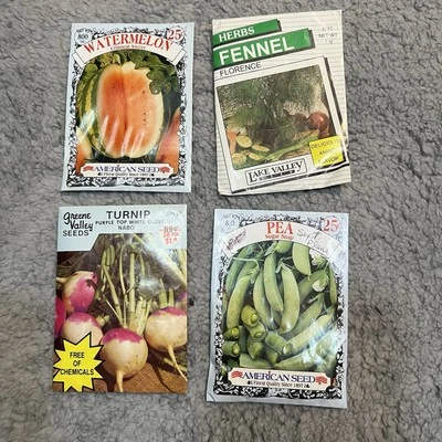 4 Vintage Seed Packets Unused Fennel Pea Turnip American Seed Green Lake Valley